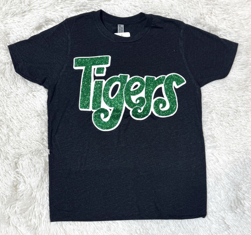 Green Glitter Tigers Heather Black Youth Tee