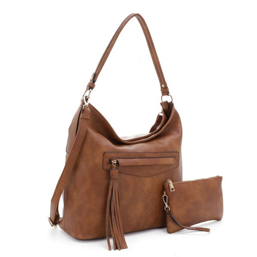 Eliza Front Pocket Brown Hobo Bag Set