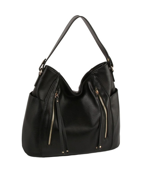 Liona Zip Detail Black Tote Bag