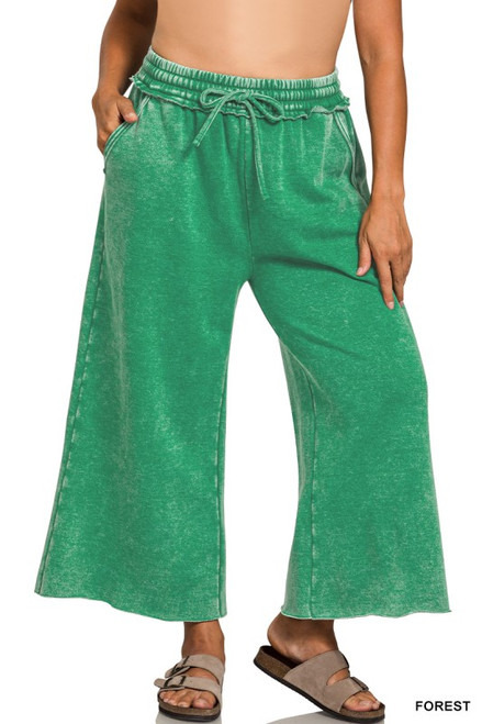 Forest Green Mineral Wash Plus Cropped Pants
