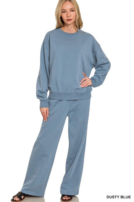 Dusty Blue Fleece Pullover & Sweatpants Set
