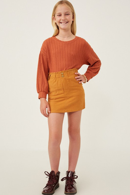 Girls' Rust Cable Knit Long Sleeve Top