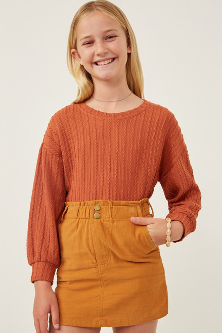 Girls' Rust Cable Knit Long Sleeve Top