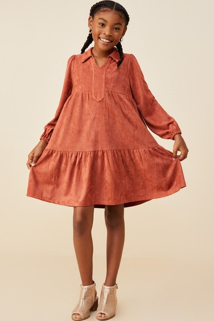 Girls' Rust Suede Swing Dress