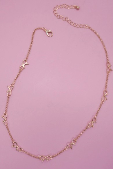Gold Bow Station Necklace