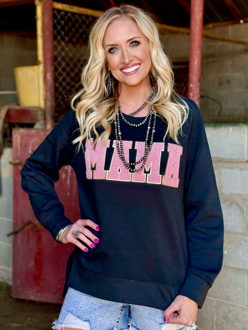 Chenille Mama Black Sweatshirt