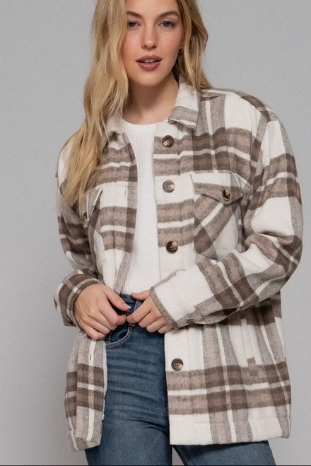 Taupe & Brown Plaid Shacket