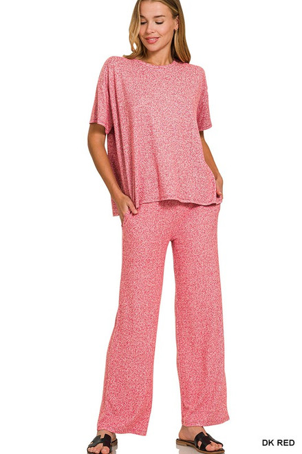 Dark Red Melange Tee & Pants Set