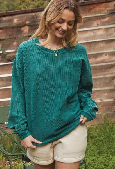 Pine Green Oversize Corded Sweatshirt