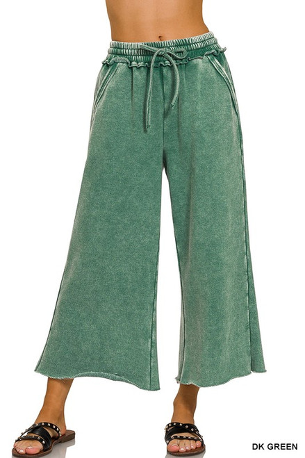 Dark Green Mineral Wash Cropped Pants