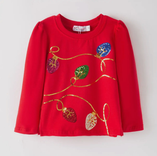 Girls' Christmas Lights Sequin Top