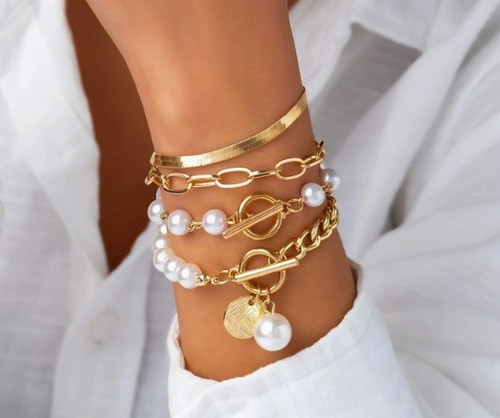 Pearl Chain Herringbone Mix Bracelet