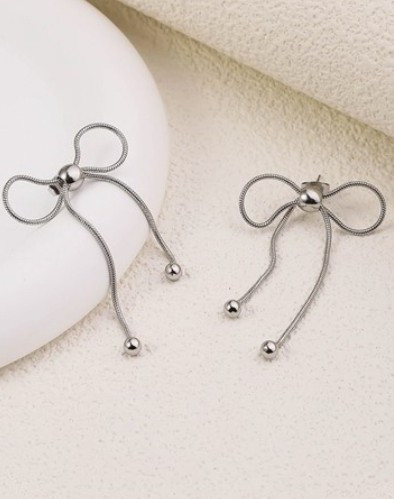 Silver Rope Bow Earrings