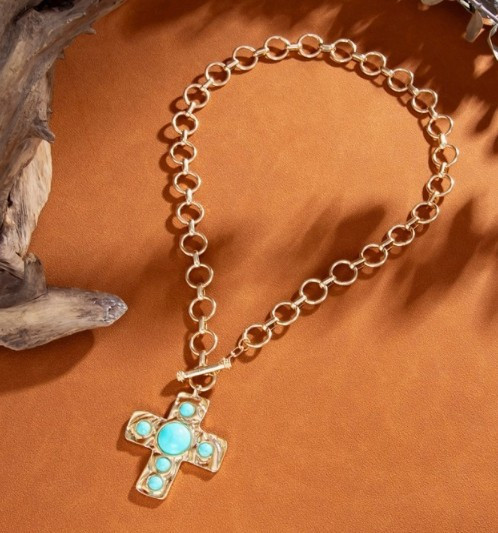 Turquoise Cross Toggle Chain Necklace