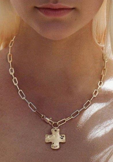 Hammered Cross Toggle Chain Necklace