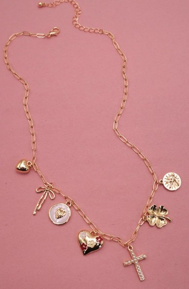 Clover Heart Cross Charm Necklace