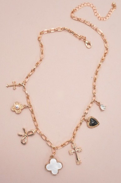 Cross Heart Bow Charm Necklace