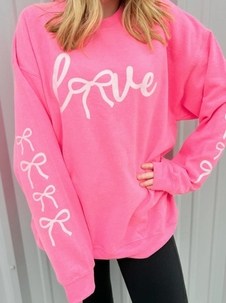 Love Bow Sleeves Pink Youth Sweatshirt