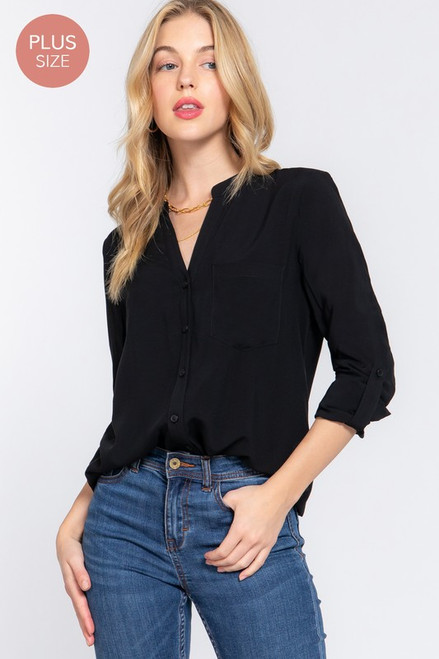 Black Button-up Plus Blouse