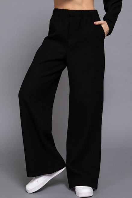 Black Elastic Waist Wide Leg Pants
