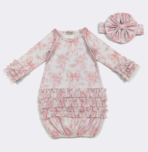 Rouge Waverly Ruffled Baby Gown and Headband