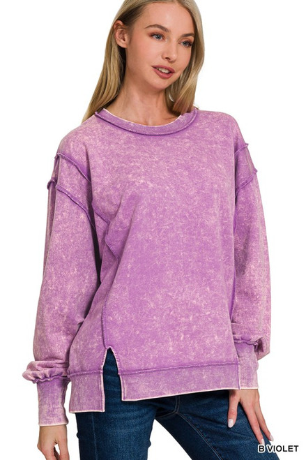 Bright Violet Acid Wash Raw Seam Sweatshirt