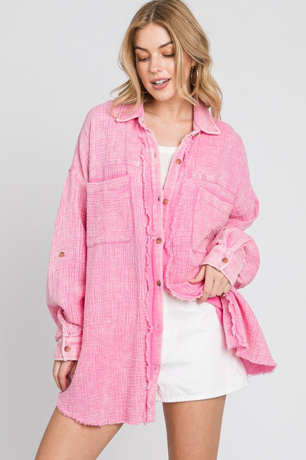 Pink Mineral Wash Button-up Top