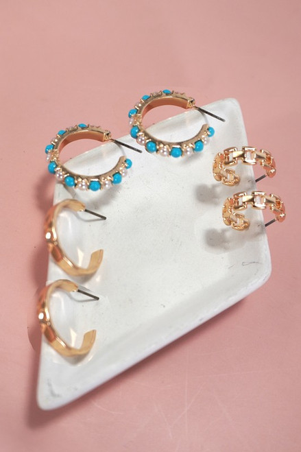Turquoise Pearl Trio Hoop Set