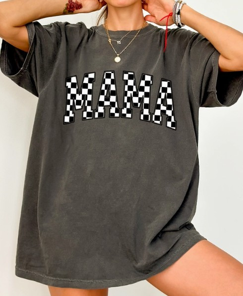  Checkered Mama Pepper Comfort Color Tee