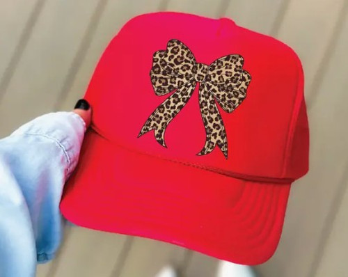 Leopard Bow Red Trucker Hat