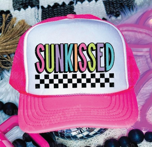 Sunkissed Checker Neon Pink Trucker Hat