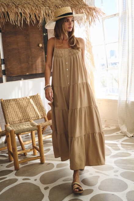 Taupe Tiered Linen Cami Dress