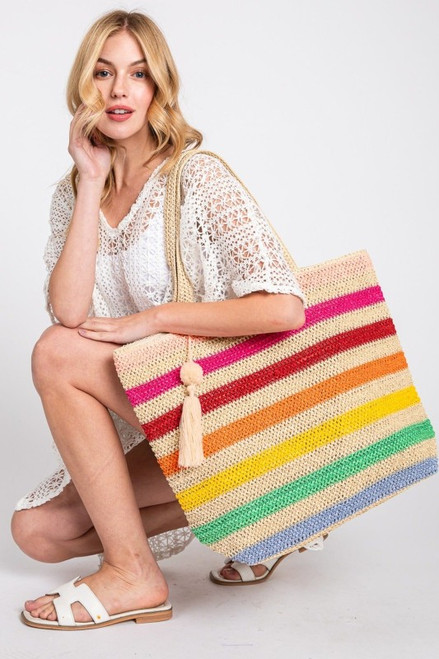 Amara Multicolor Stripe Crochet Tote