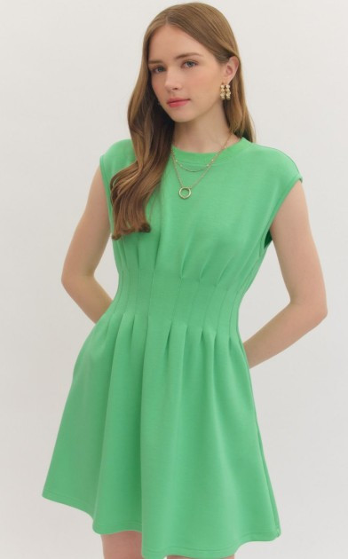 Green Cap Sleeve Mini Dress