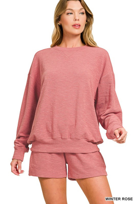 Winter Rose Slub Sweatshirt & Shorts Set