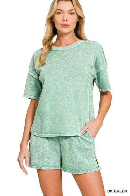 Dark Green Halo Wash Shorts Set