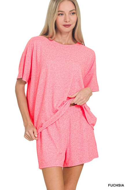 Fuchsia Melange Tee & Shorts Set