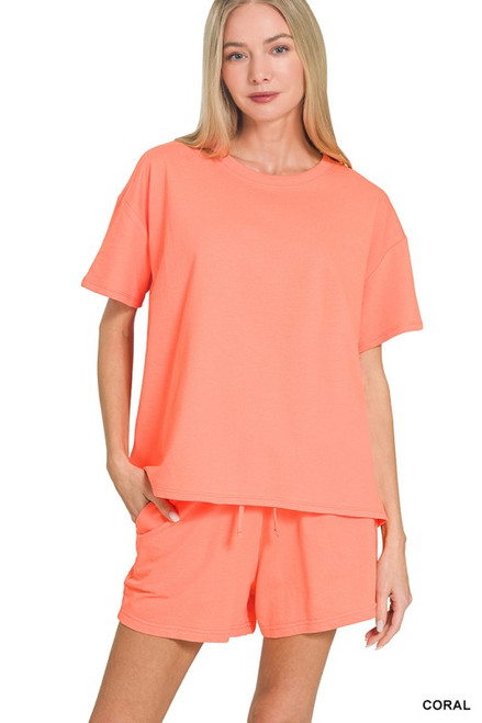 Coral French Terry Shorts Set