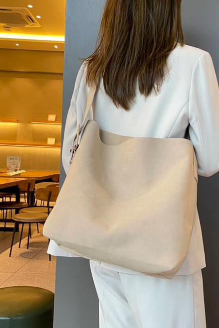 Beige Suede Bucket Bag
