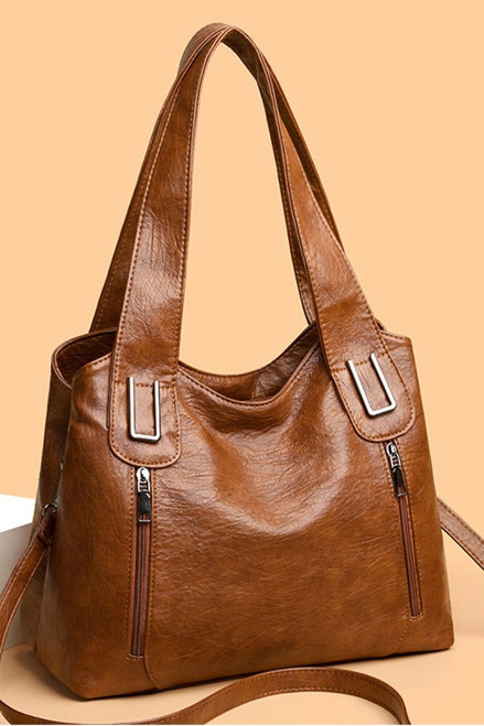 Camel Double Zipper Shoulder Bag