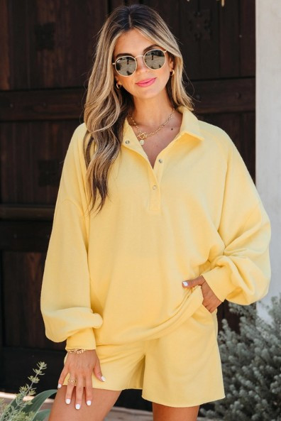 Yellow Snap Collar Top & Shorts Set