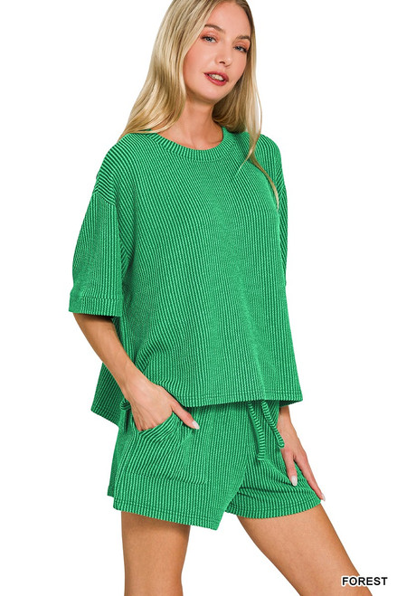 Forest Half-sleeve Corded Shorts Set