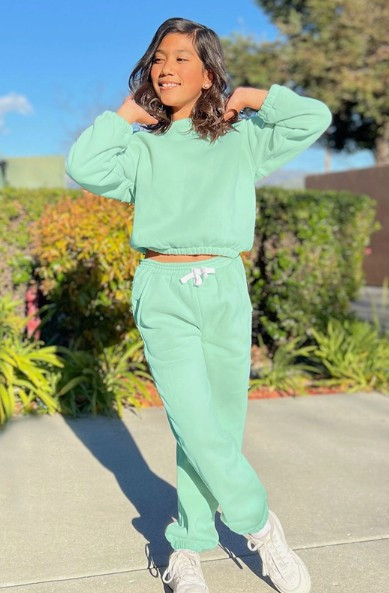 Girls' Moss Green Fleece Sweatpants Set