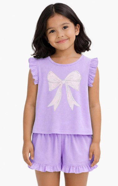 Girls' Coquette Bow Purple Shorts Set