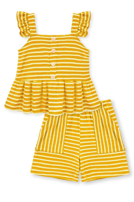 Girls' Yellow Stripe Shorts Set
