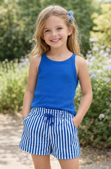Girls' Royal Blue Stripe Shorts Set
