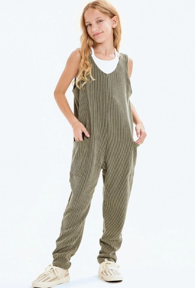 Girls' Black Ribbed Sleeveless Jumpsuit