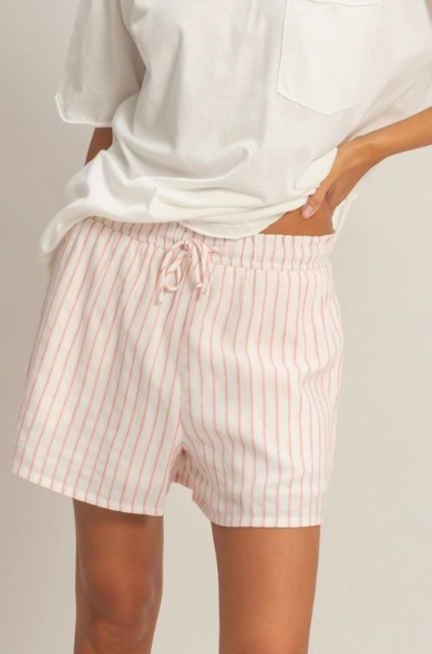 Light Pink Stripe Drawstring Shorts