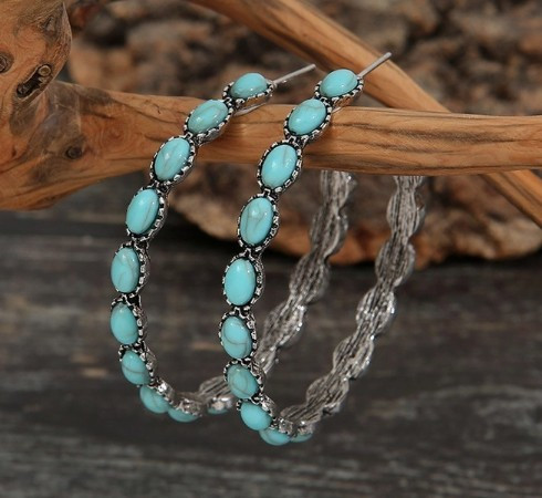 Western Turquoise Stone Hoops