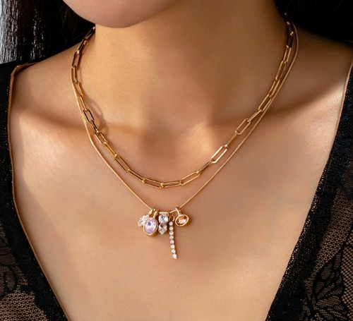 Crystal Charm Double Layer Necklace